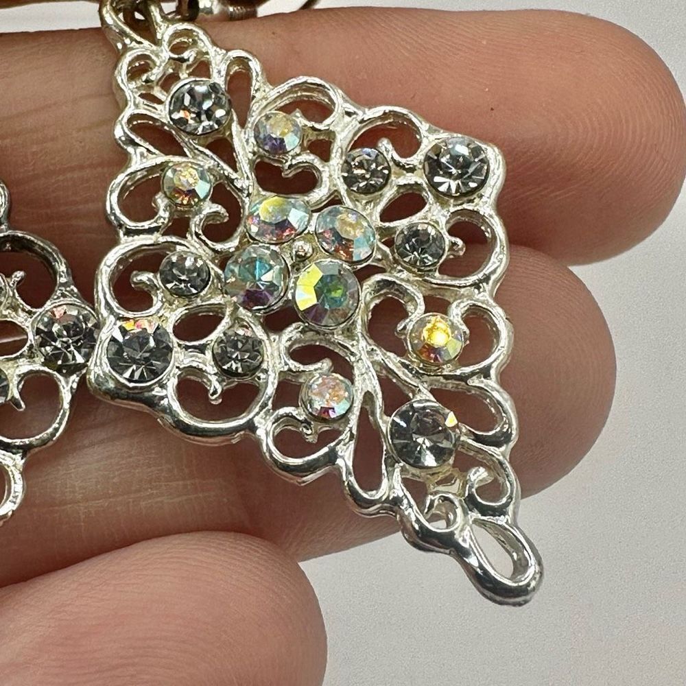 Silver tone rhinestone drop earrings - Picture 3 of 7